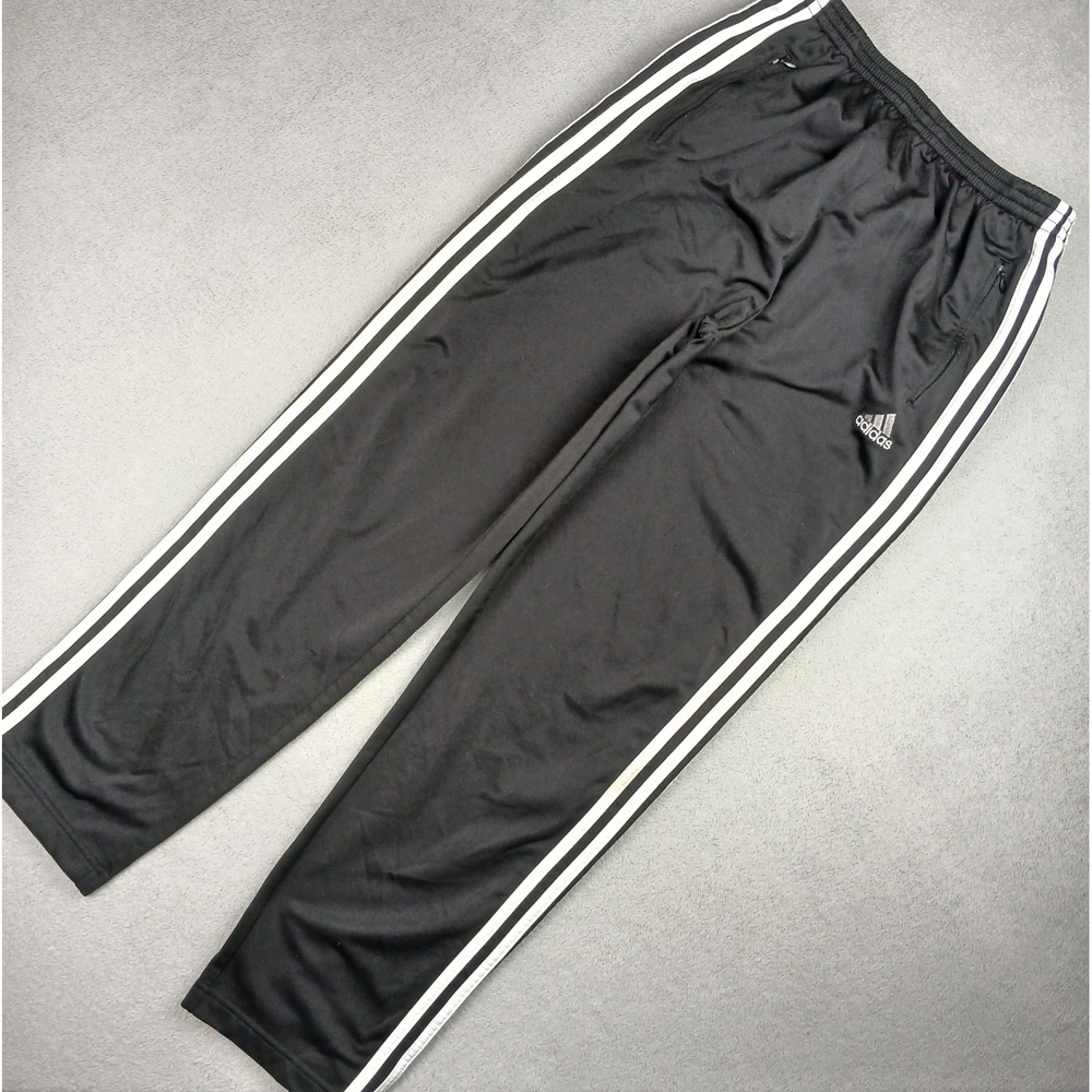 Vintage Adidas Track Pants Mens Medium Black 3-Stripe Athletic Zip Pocket Y2k